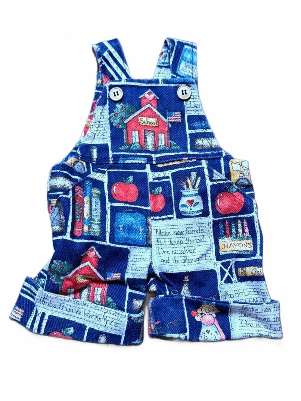 Handmade Doll Bear Overalls School Teacher Print Romper Outfit